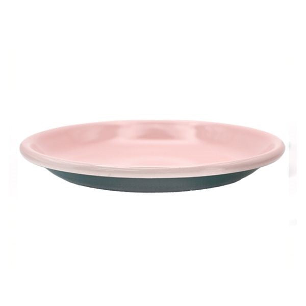 Enamel Plate 20cm - Dark Green & Pink