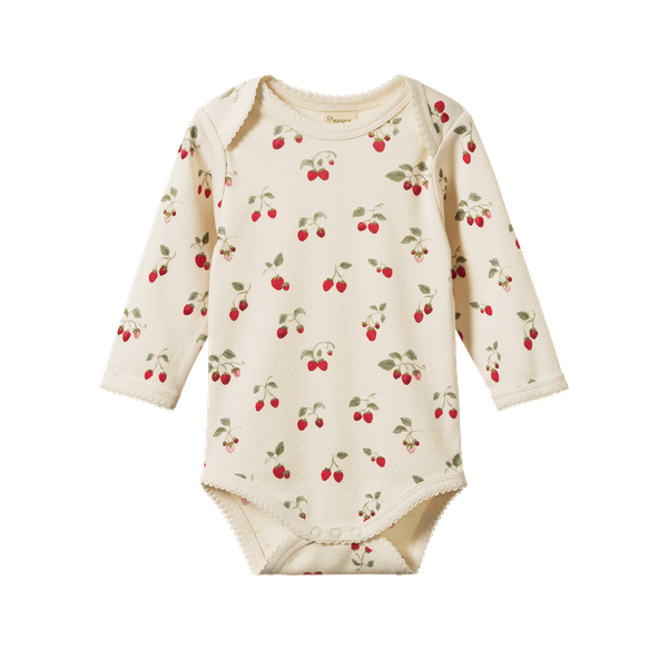 Cotton Long Sleeve Bodysuit Strawberry Blush