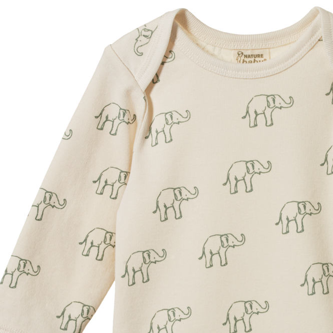 Cotton Long Sleeve Bodysuit - Elephant Print
