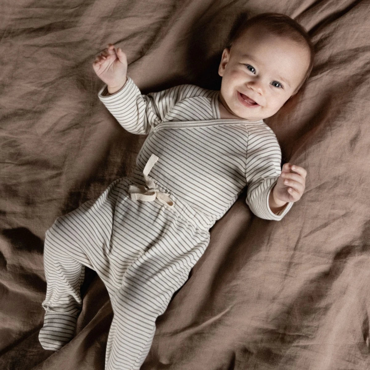 Long Sleeve Kimono Bodysuit Mushroom Pinstripe