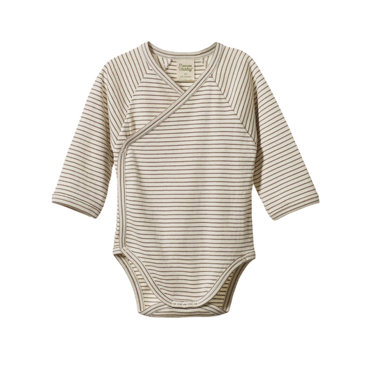 Long Sleeve Kimono Bodysuit Mushroom Pinstripe