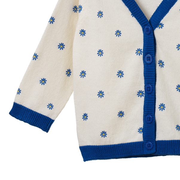 Light Cotton Knit Cardigan - Daisy Daze Blue