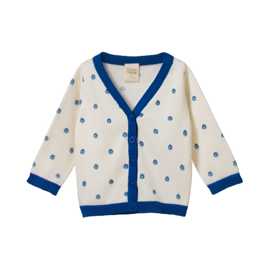 Light Cotton Knit Cardigan - Daisy Daze Blue