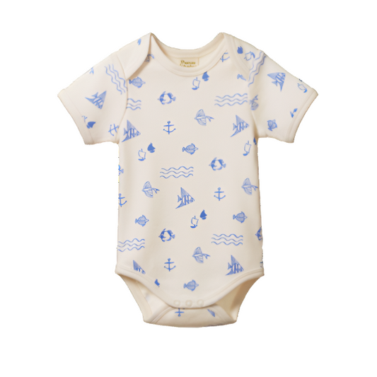 Cotton Short Sleeve Bodysuit - Atlantic