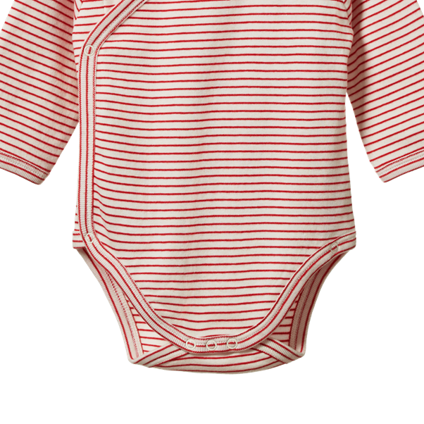 Long Sleeve Kimono Bodysuit - Red Pinstripe