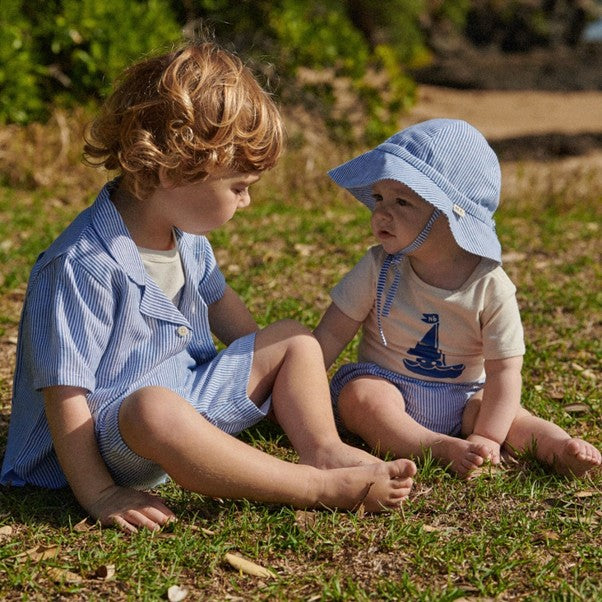 James Shorts Linen Blue Stripe