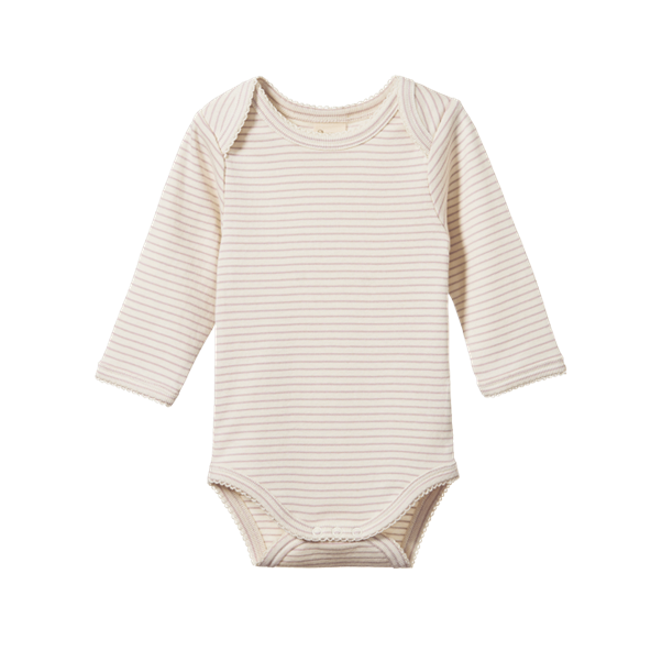 Cotton Long Sleeve Bodysuit - Lilac Pinstripe