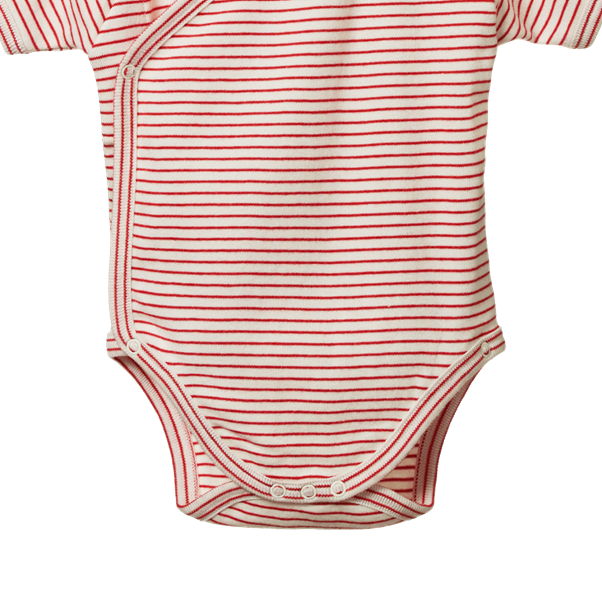 Short Sleeve Kimono Bodysuit - Red Pinstripe