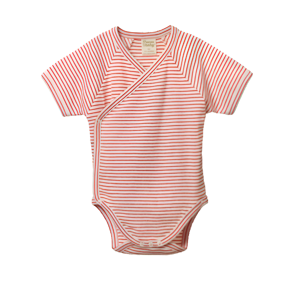 Short Sleeve Kimono Bodysuit - Red Pinstripe