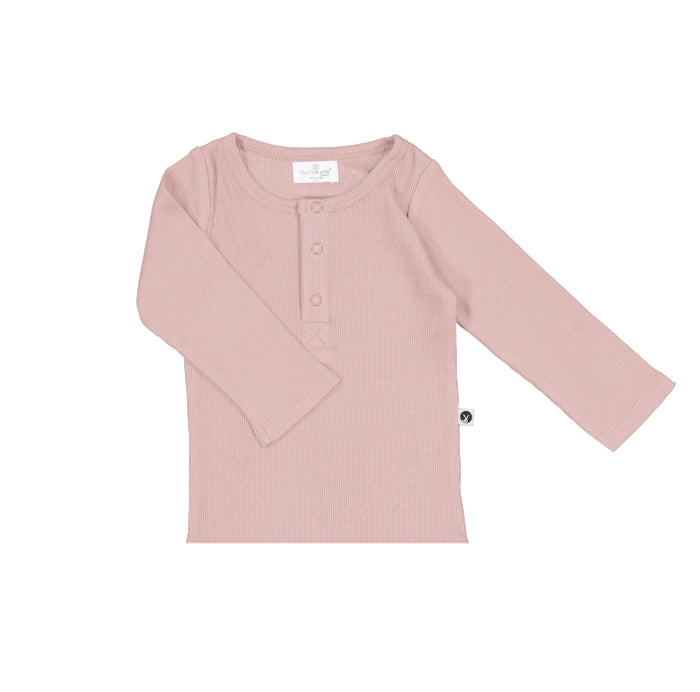 Long Sleeve Henley Rib Top - Dusty Rose