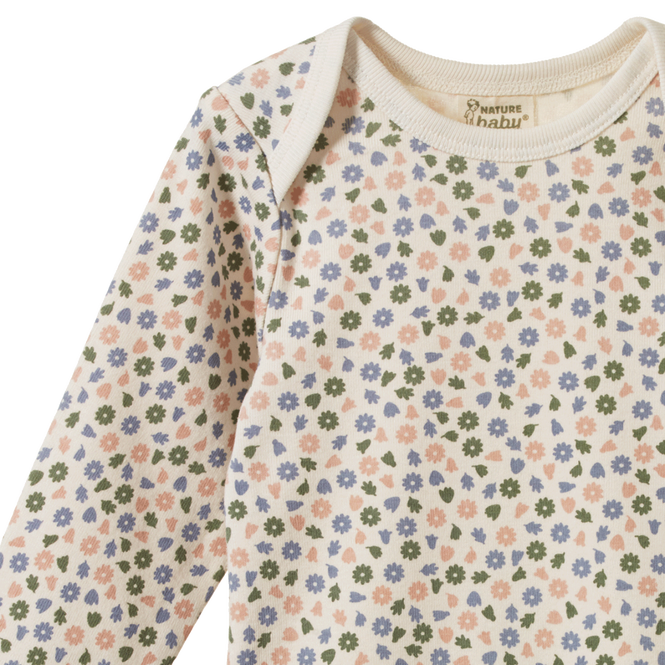 Cotton Long Sleeve Bodysuit - Chamomile Blooms