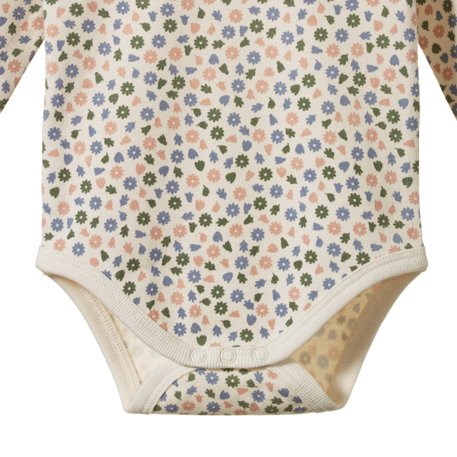 Cotton Long Sleeve Bodysuit - Chamomile Blooms