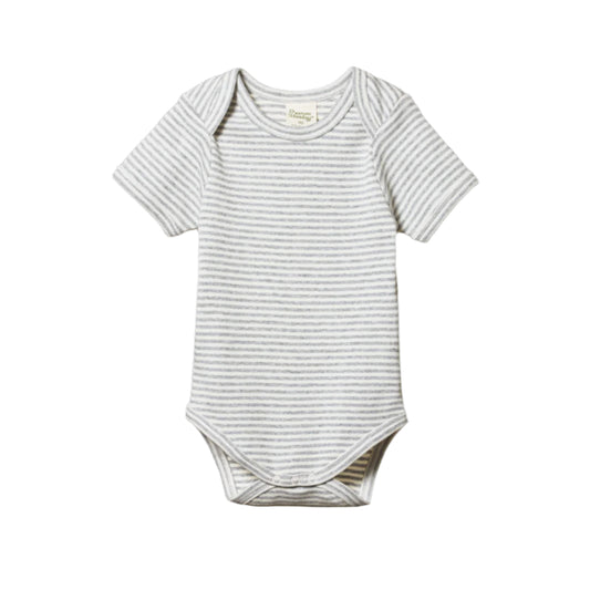 Cotton Short Sleeve Bodysuit Grey Marl Stripe