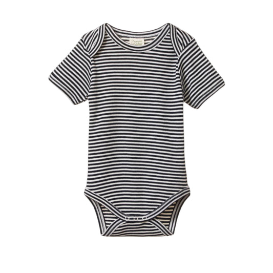 Cotton Short Sleeve Bodysuit Navy Stripe