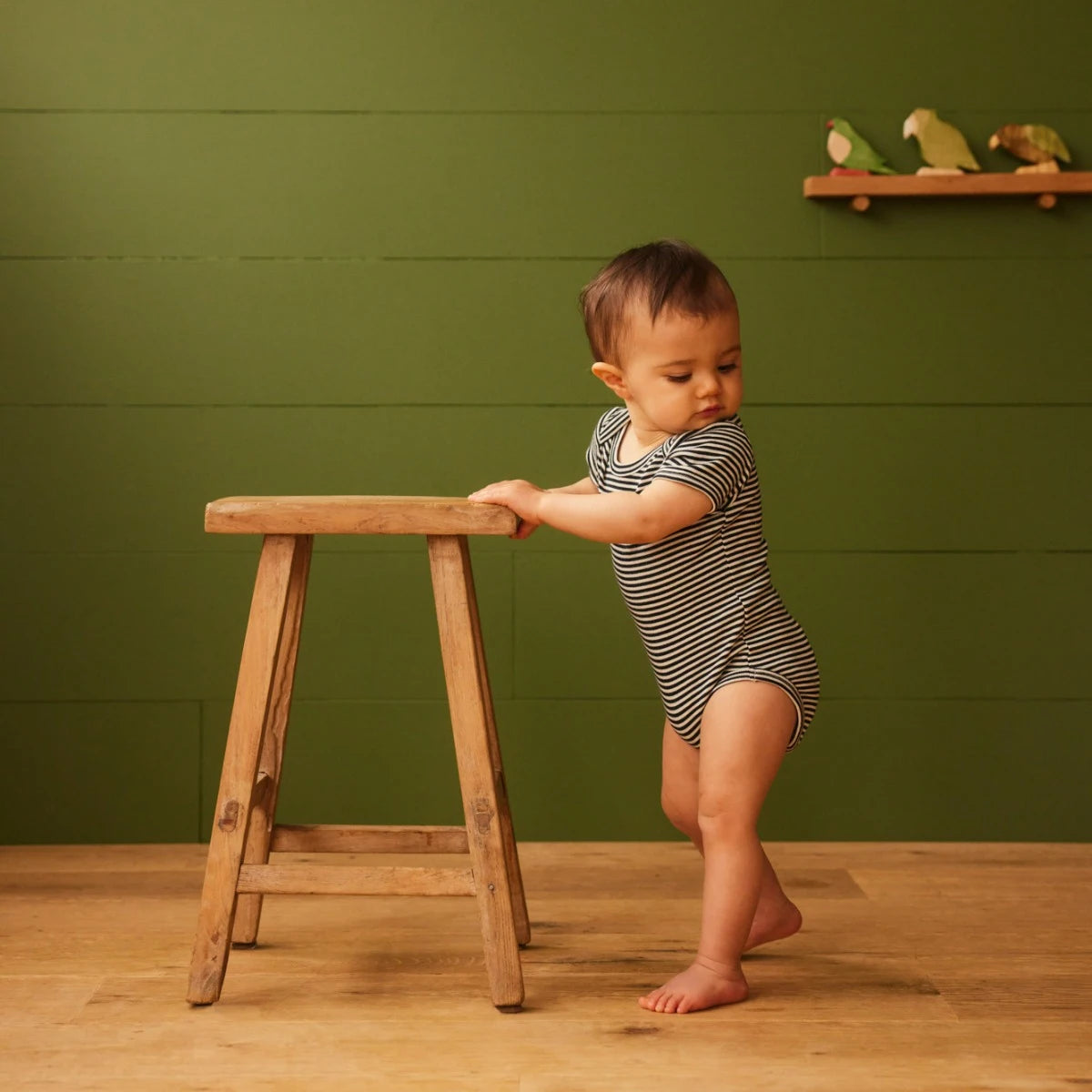 Cotton Short Sleeve Bodysuit Navy Stripe