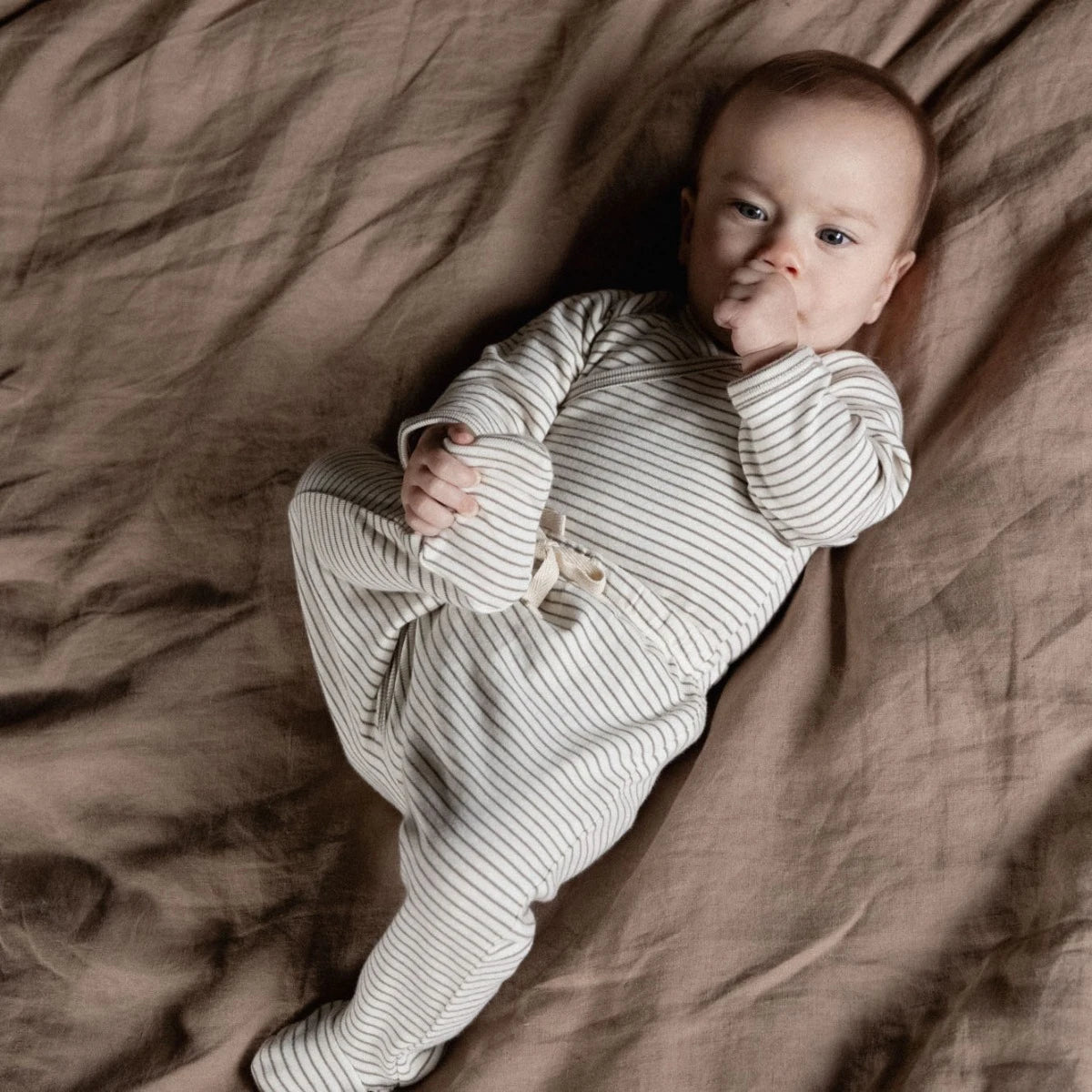 Footed Rompers Mushroom Pinstripe