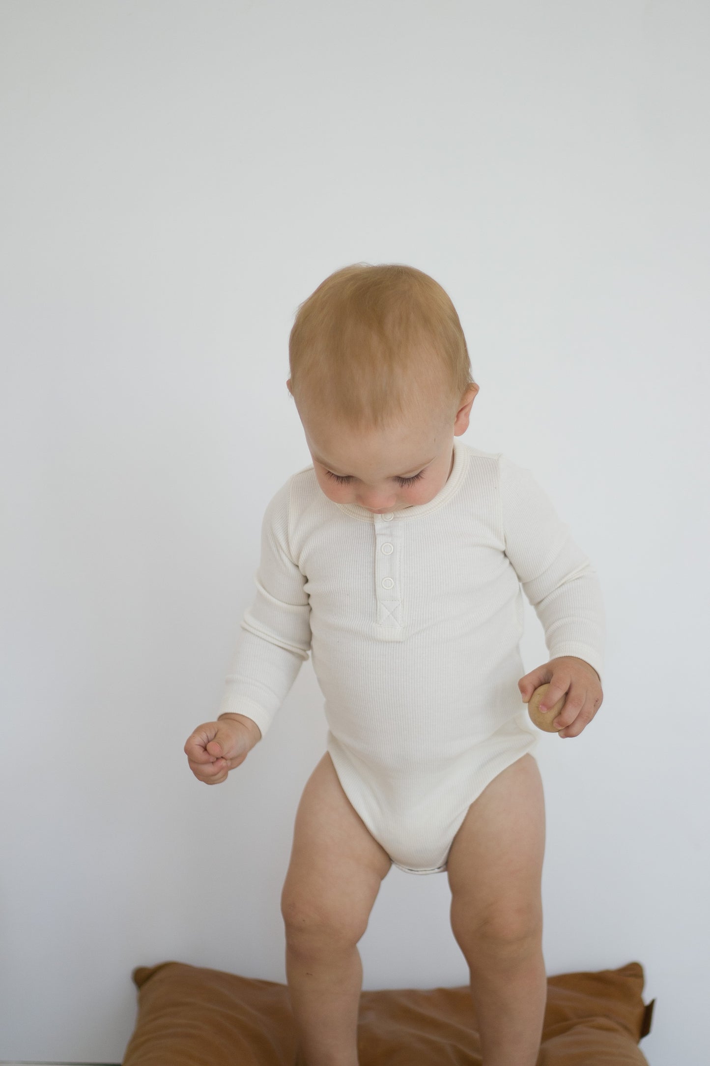 Henley Rib Long Sleeve Bodysuit - Natural