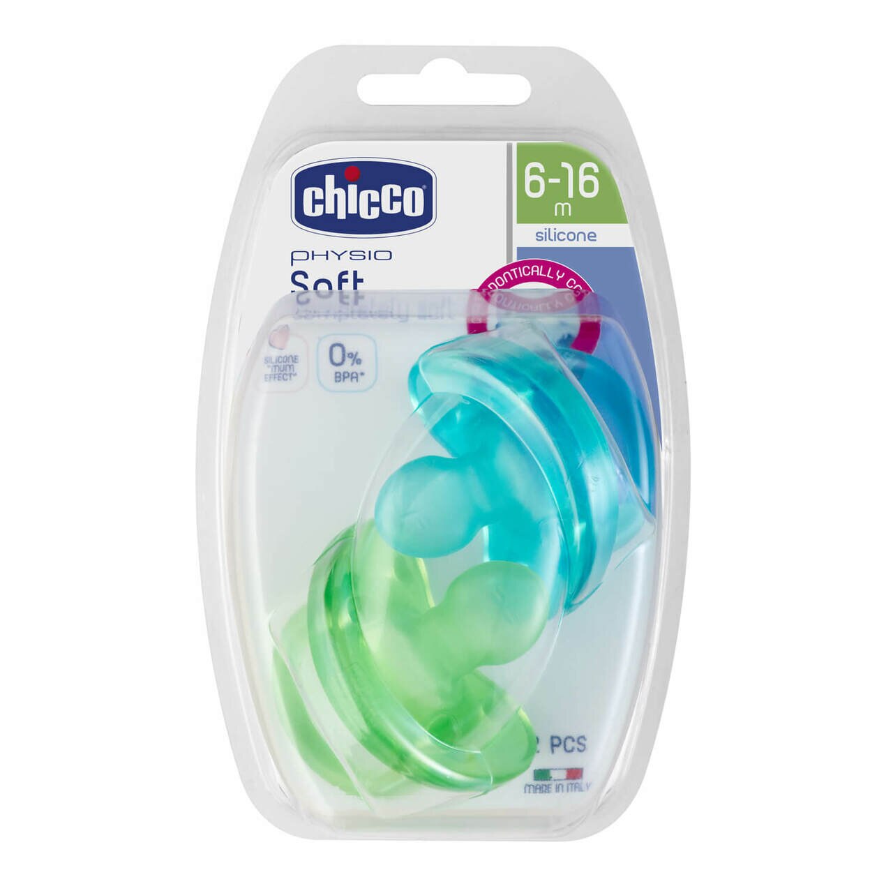 Physio Soft Soother 6-16 Months 2pk - green/blue