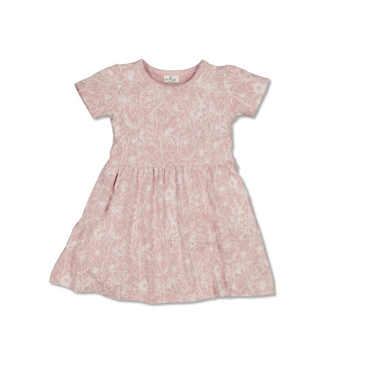 Our Cap Sleeve dress is everything you would hope for (and more) in an easy wear summer dress for your little Lady.  Featuring the cap sleeve for extra sun coverage and cuteness, its made from our organic cotton (95%) and elastane (5%) so its nice and cool with a little bit of stretch.  Our new Botanichaos design is chaotic yet subtle in white on this dress with the dusty rose fabric base. Available in size 1 right up to size 6.