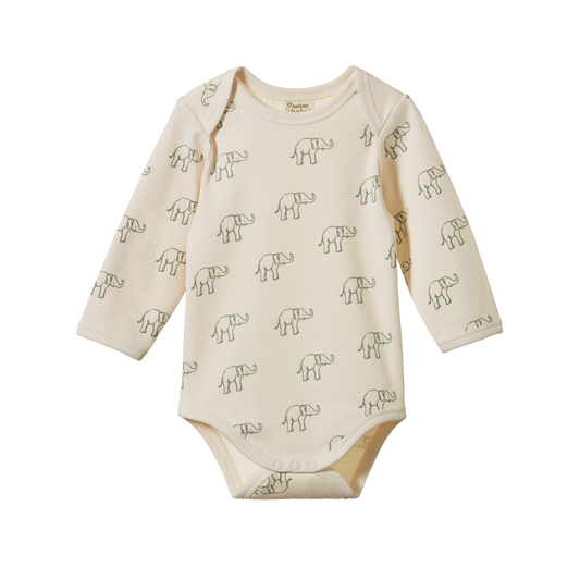 Cotton Long Sleeve Bodysuit - Elephant Print