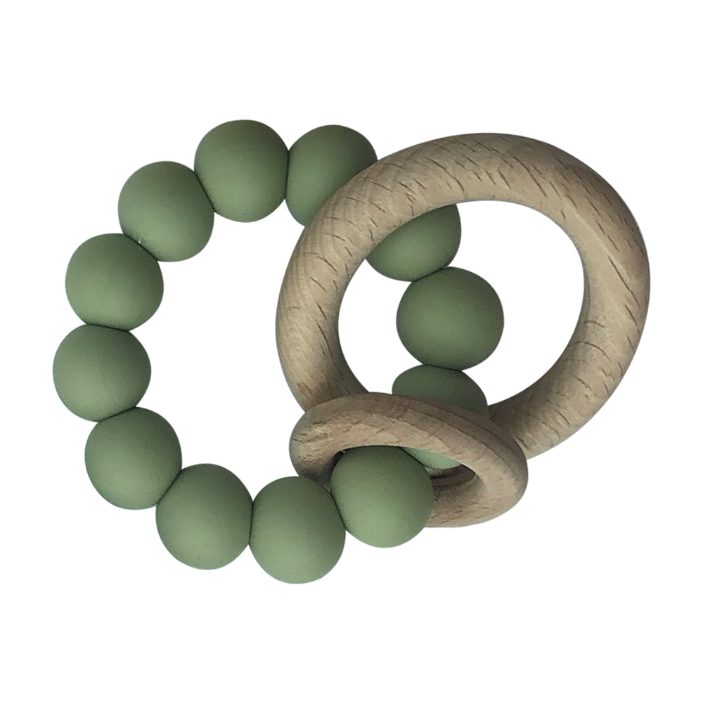 Olive Silicone & Wood Small Rattle at Baby Eden