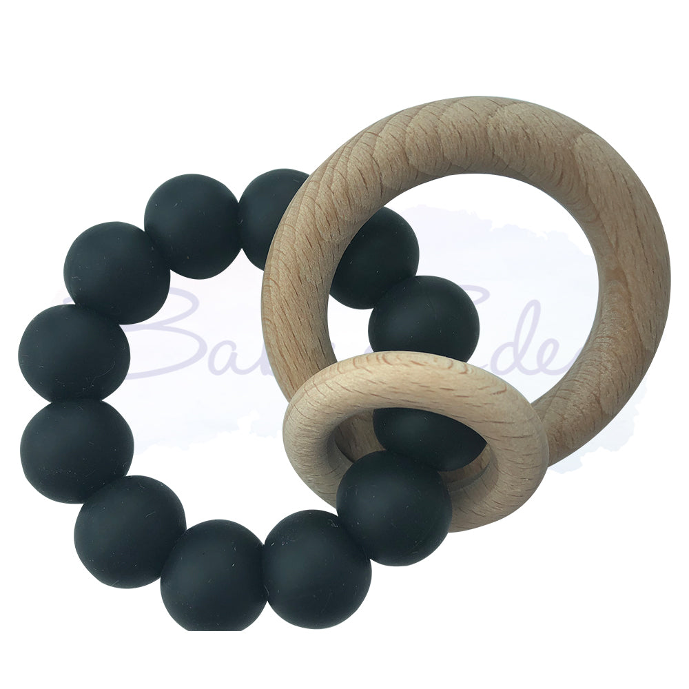 Black Silicone & Wood Small Rattle at Baby Eden