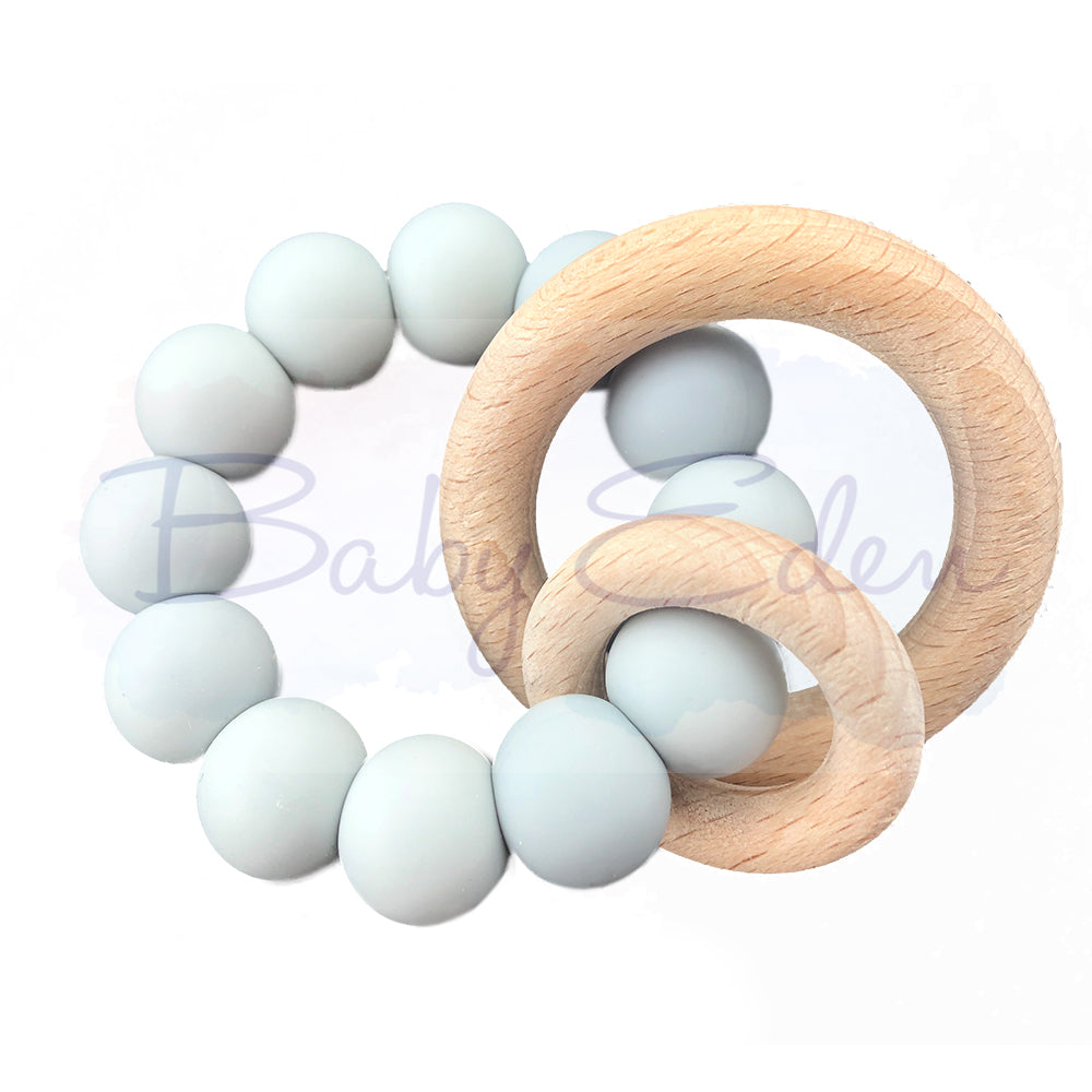 Light Grey Silicone & Wood Small Rattle at Baby Eden