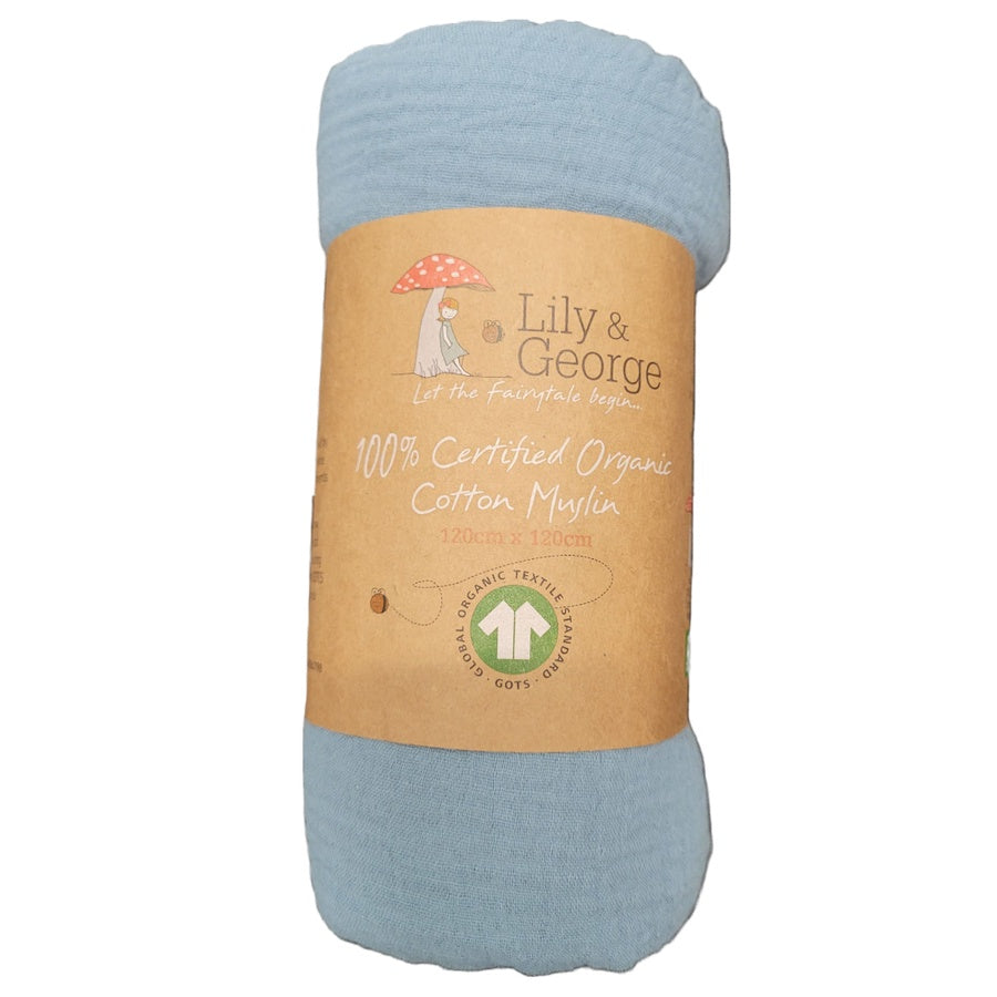 Organic Cotton Muslin Sea Blue