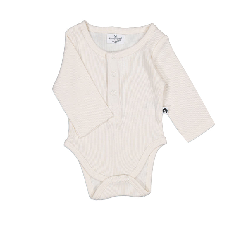 Henley Rib Long Sleeve Bodysuit - Natural