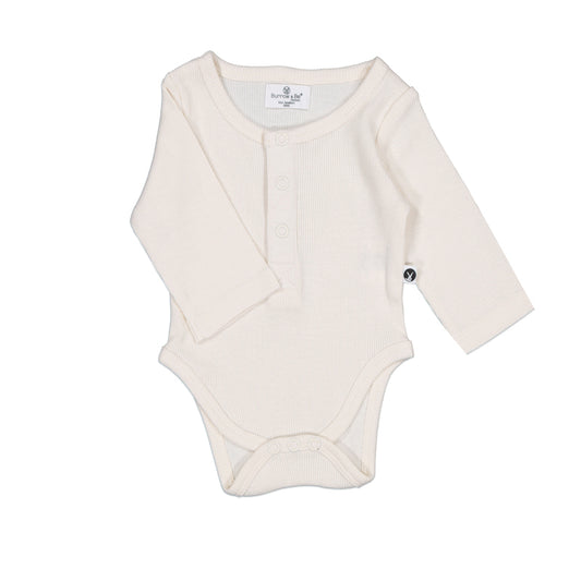 Henley Rib Long Sleeve Bodysuit - Natural