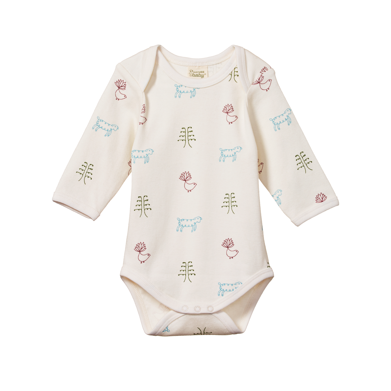 Cotton long sleeve bodysuit - nature baby print