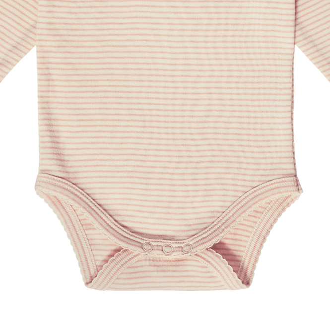Cotton Long Sleeve Bodysuit - Rose Dust Pinstripe
